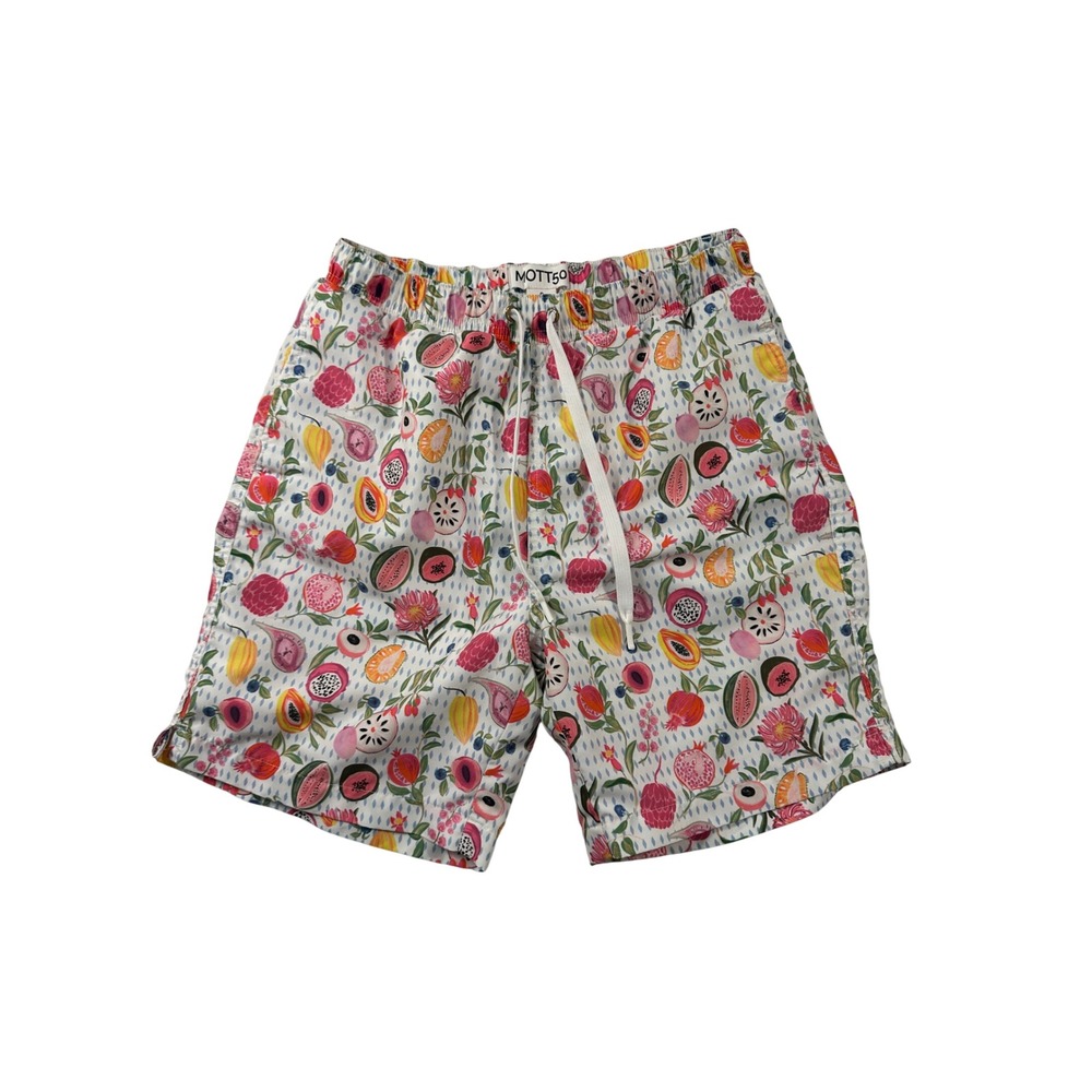 MOTT50 Mens Swim Trunks Fruit Print UPF 50+ Board Shorts White Small‎ 7in Inseam